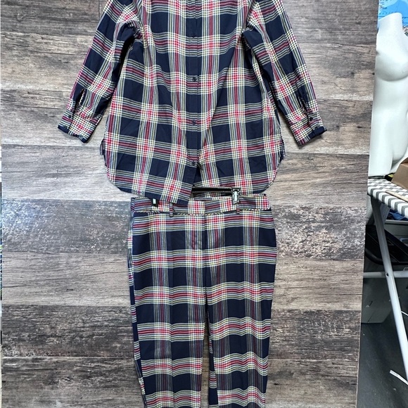 Crown & Ivy Red Blue Womens Button Down Plaid Shirt & Pant Set - Picture 2 of 11